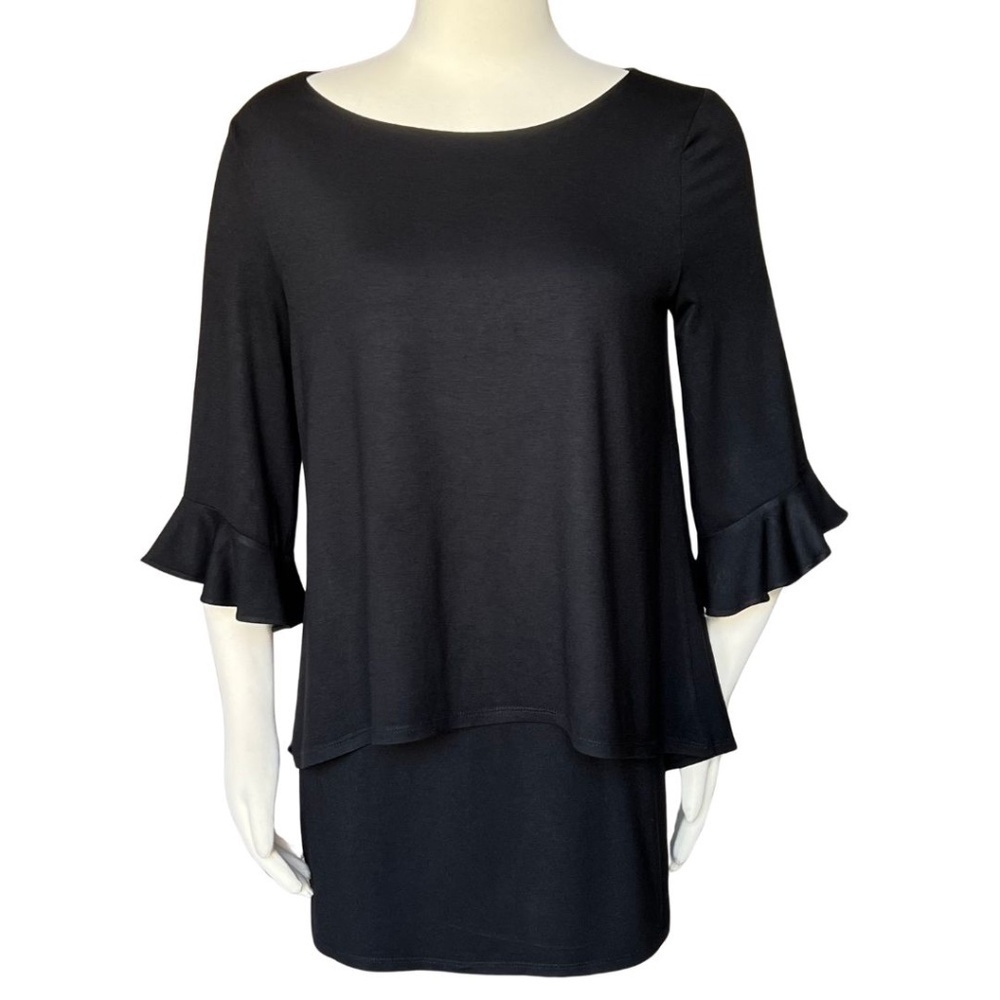 White House Black Market Black Layered Boatneck Tunic With 3/4 Sleeves Size M - Picture 3 of 6